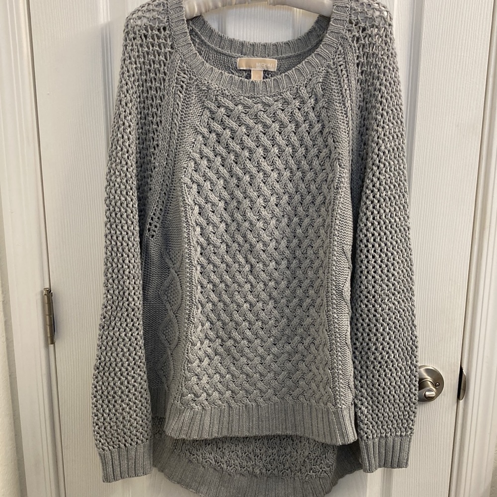 MICHAEL Michael Kors Light Gray Cable Knit Scoop Neck Sweater